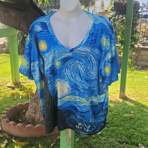 Van gogh starry night v neck t shirt Halloween costume unisex plus size